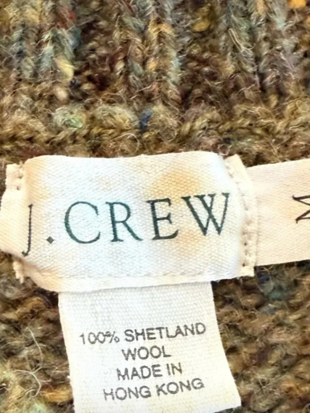 90's Vintage J.Crew Speckled Green Wool Knit V Neck Sweater M
